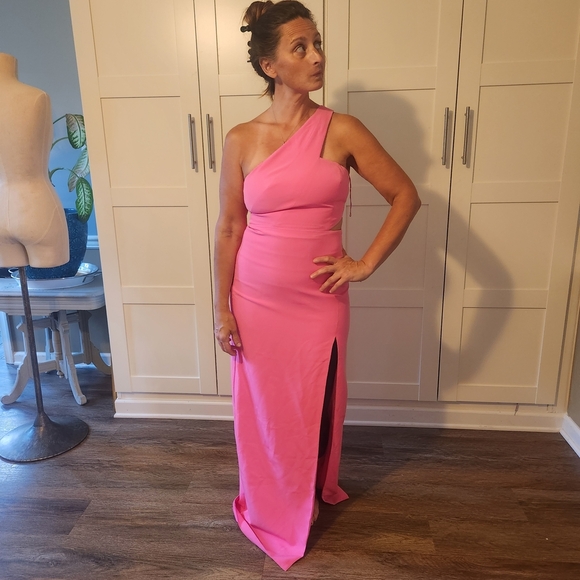 Aidan Mattox Pink One-Shoulder Cut out Sleeveless Evening Gown Sx 8 - Picture 6 of 6